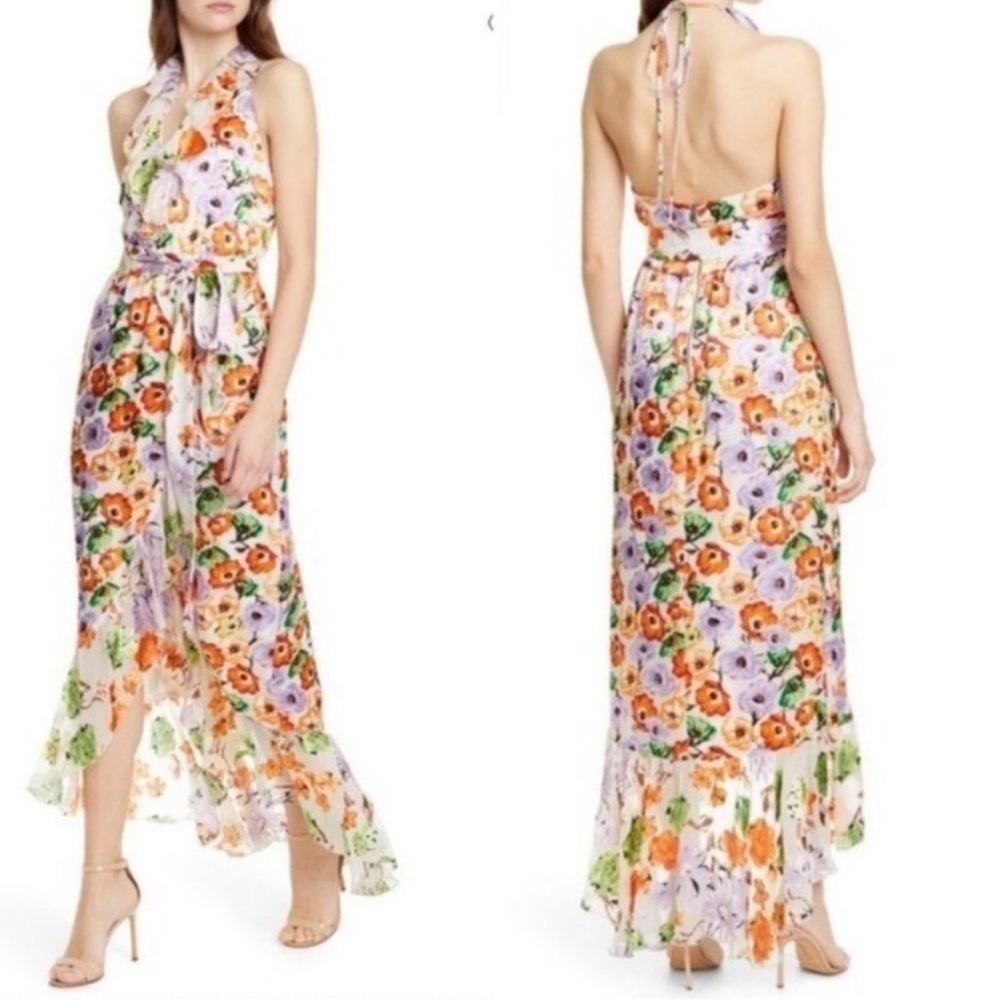 Alice + Olivia Evelia Ruffled Floral High Low Asymmetrical Maxi Dress Size 10 - Picture 13 of 13